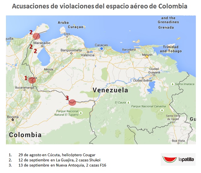Las tres violaciones del espacio aéreo que denuncia Colombia (mapa)