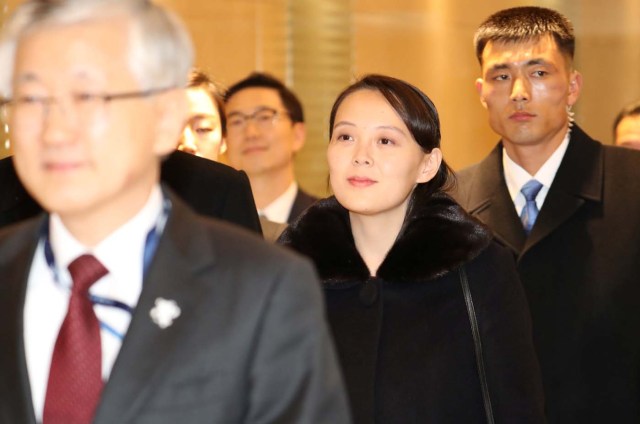 North Korea's leader Kim Jong Un's younger sister Kim Yo Jong arrives to meet South Korean officials in Incheon, South Korea February 9, 2018. Yonhap via REUTERS ATTENTION EDITORS - THIS IMAGE HAS BEEN SUPPLIED BY A THIRD PARTY. SOUTH KOREA OUT. NO RESALES. NO ARCHIVE.