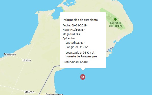 Sismo de magnitud 3.2 en Paraguaipoa #9Ene