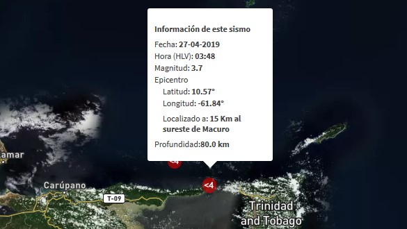 Sismo de magnitud 3.7 en Macuro