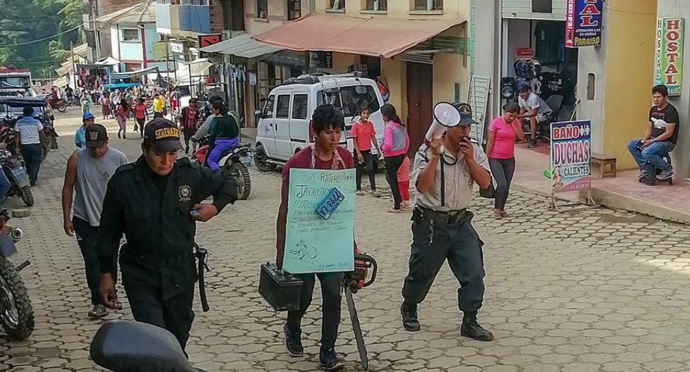 En Perú pasean a ladrón con motosierra y batería que robó (Foto)