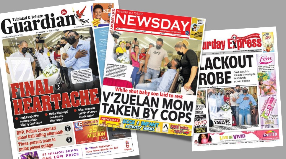 Periódicos de Trinidad y Tobago abrieron sus portadas con el doloroso funeral del bebé venezolano