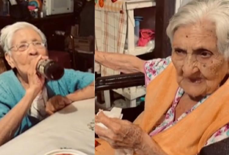 Abuelita de 105 años “pegó el grito al cielo” porque su hija de 83 se gasta el dinero en cervezas (Video)